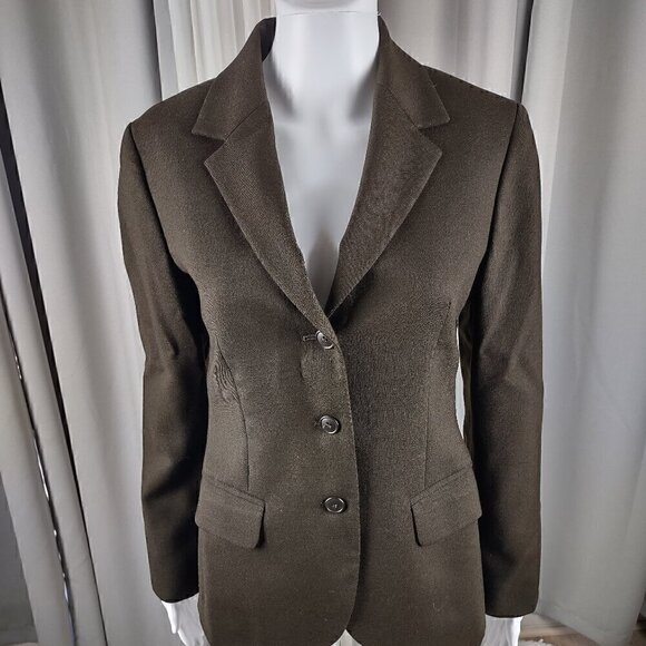 United Colors Of Benetton 100% Wool Brown Three Button Two Pocket Blazer Size 2 - Picture 2 of 14